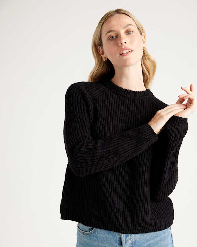 Black 100% Organic Cotton Fisherman Crew Sweater