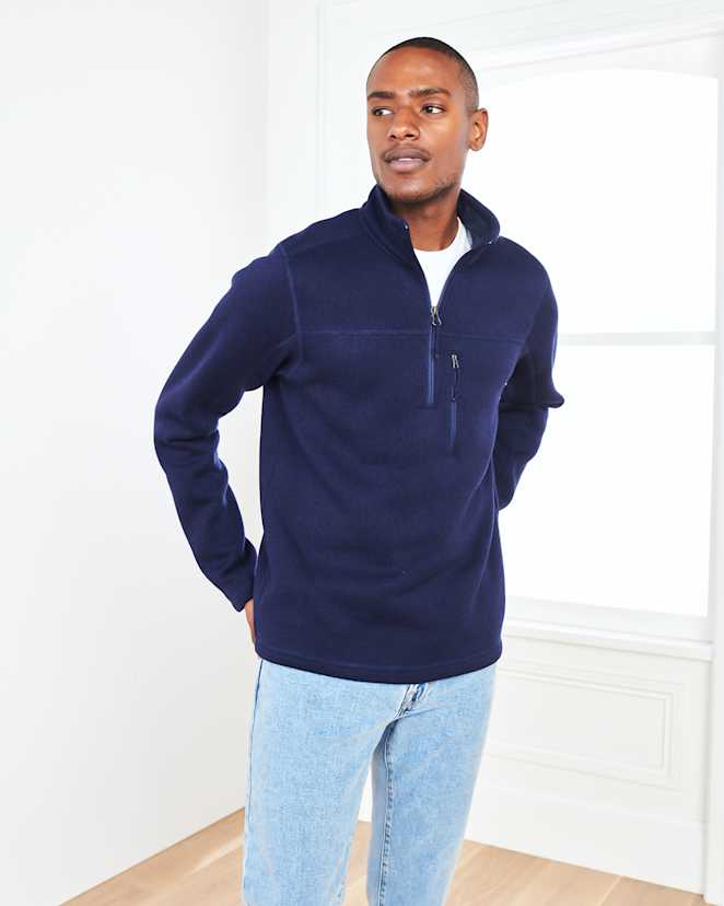 Navy Recycled Sweater Fleece Pullover Jacket
