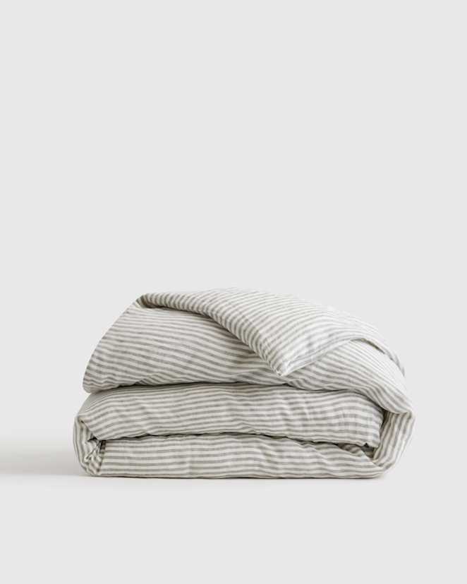 Grey/White Stripe European Linen Stripe Duvet Cover