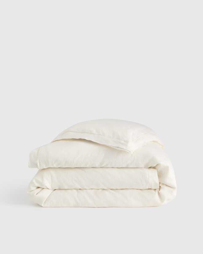 Ivory European Linen Double Flange Duvet Cover