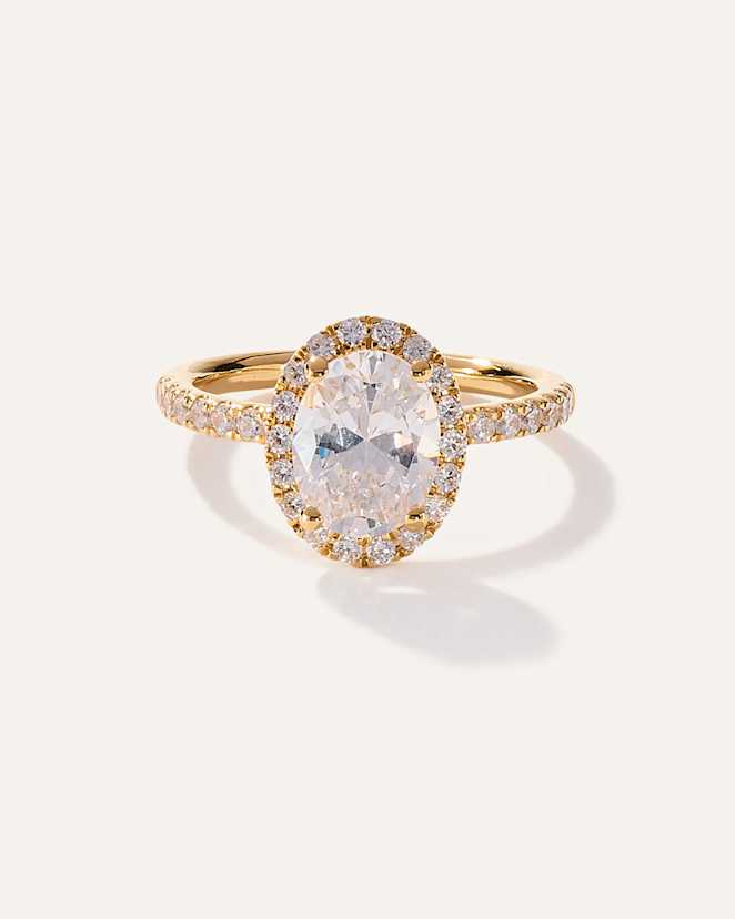 Yellow Gold Lab Grown Diamond Oval Halo Pave Engagement Ring - 1.50ct