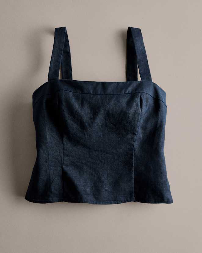 Black 100% European Linen Fitted Tank
