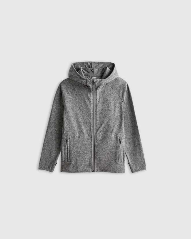 Heather Grey Flowknit Full Zip Hoodie