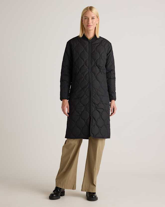Black Featherless Quilted Puffer Long Coat