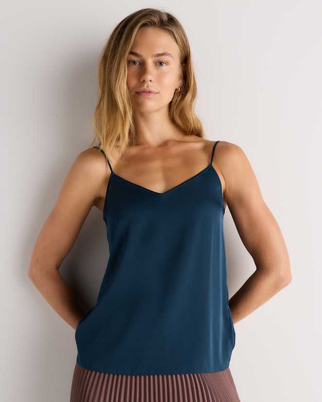 Stratus Blue Washable Stretch Silk V-Neck Cami