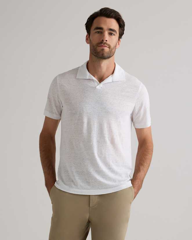 White Men's 100% European Linen Jersey Polo
