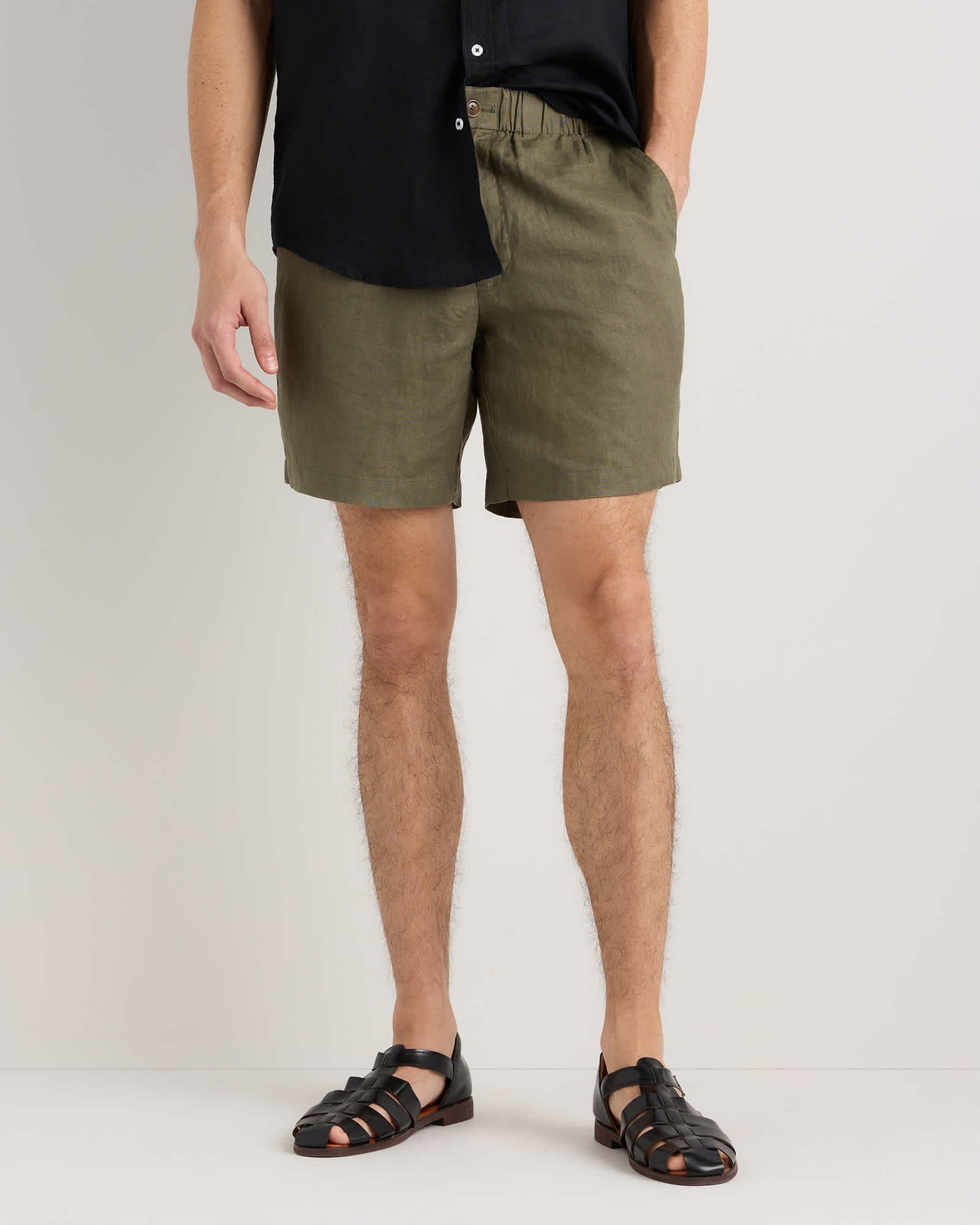 Bayberry Olive 100% European Linen Shorts - 7"