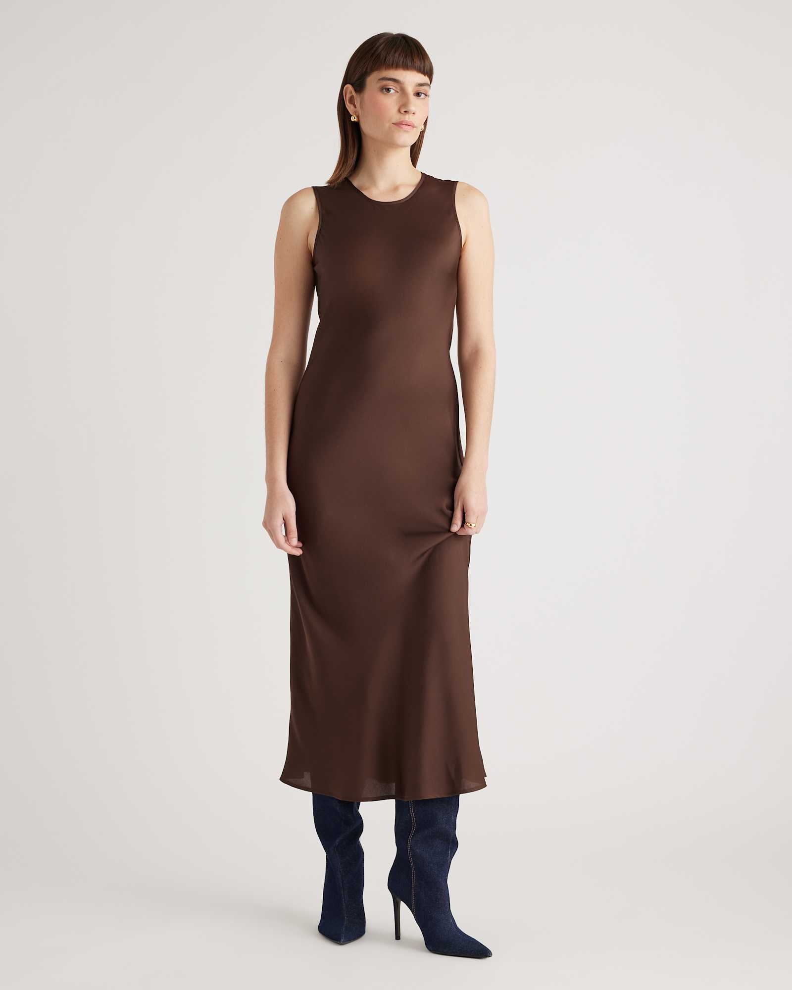 hot-fudge Washable Stretch Silk Tank Midi Dress