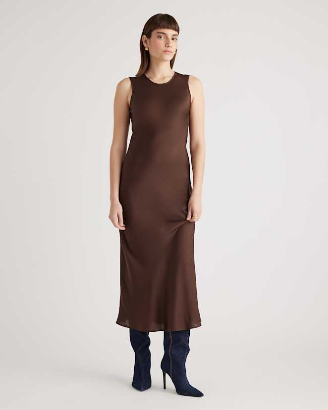 Hot Fudge Washable Stretch Silk Tank Midi Dress