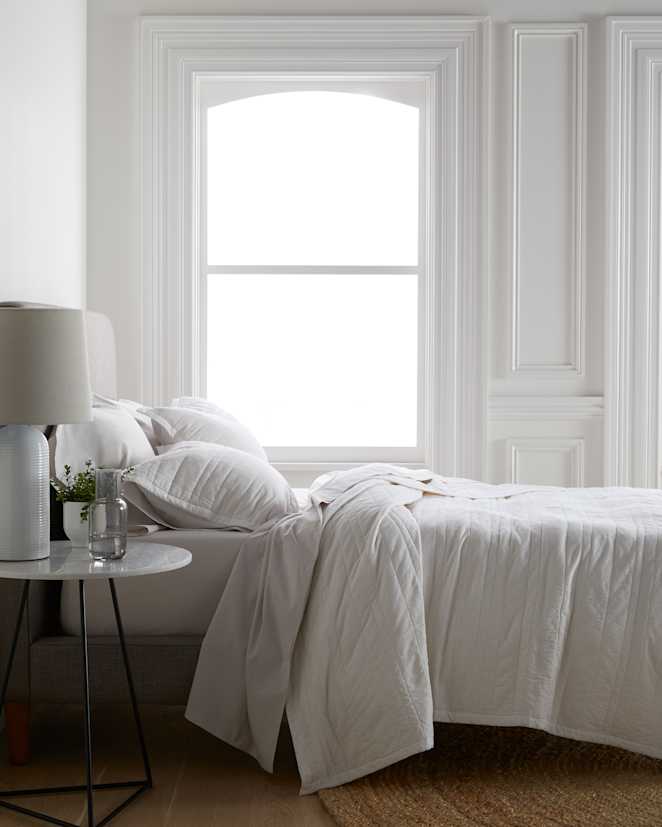 White Organic Cotton Stripe Stitch Quilt