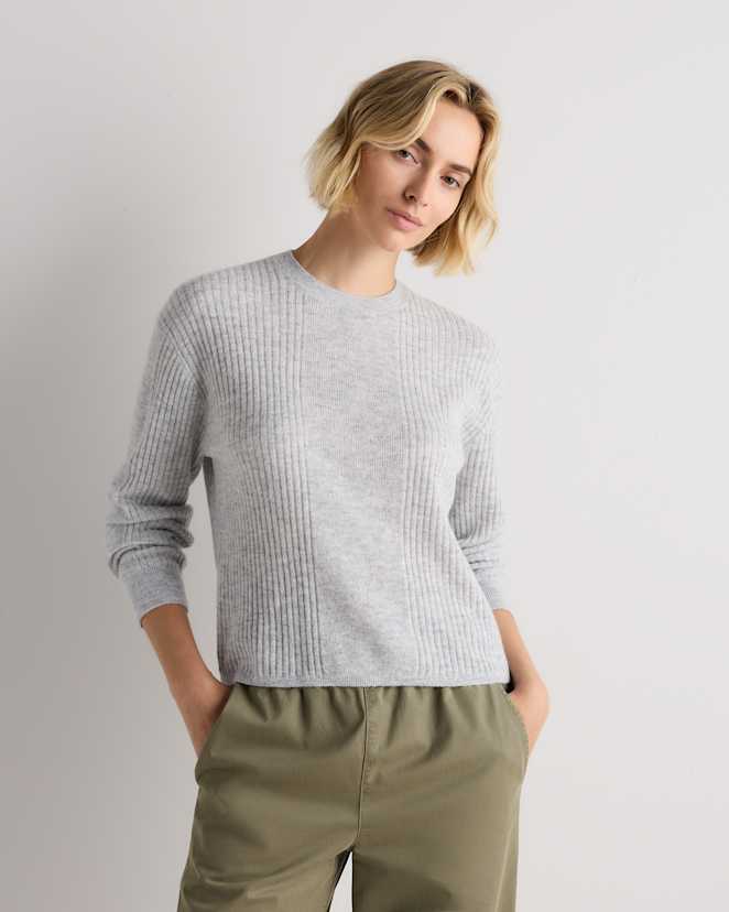 Mist Grey Lightweight Baby Alpaca Relaxed Ribbed Crewneck