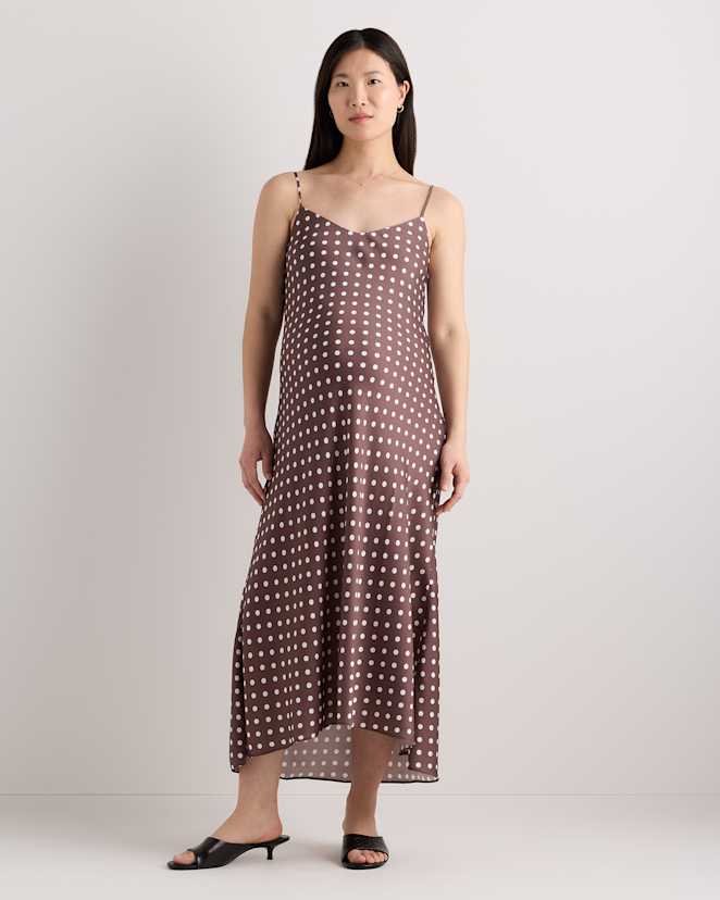 Mocha Midi Dot Washable Stretch Silk Maternity Slip Dress