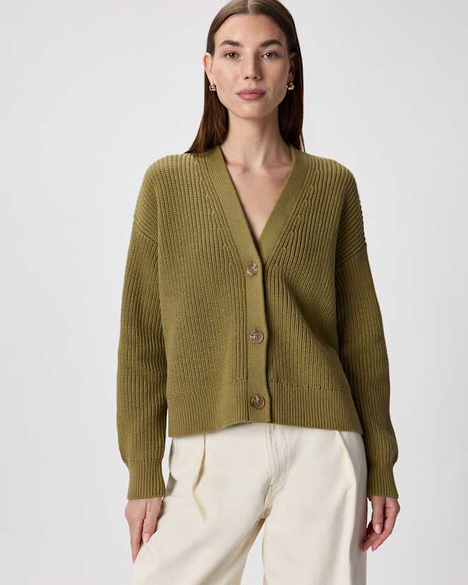 Herb Green 100% Organic Cotton Fisherman Boxy Cropped Cardigan