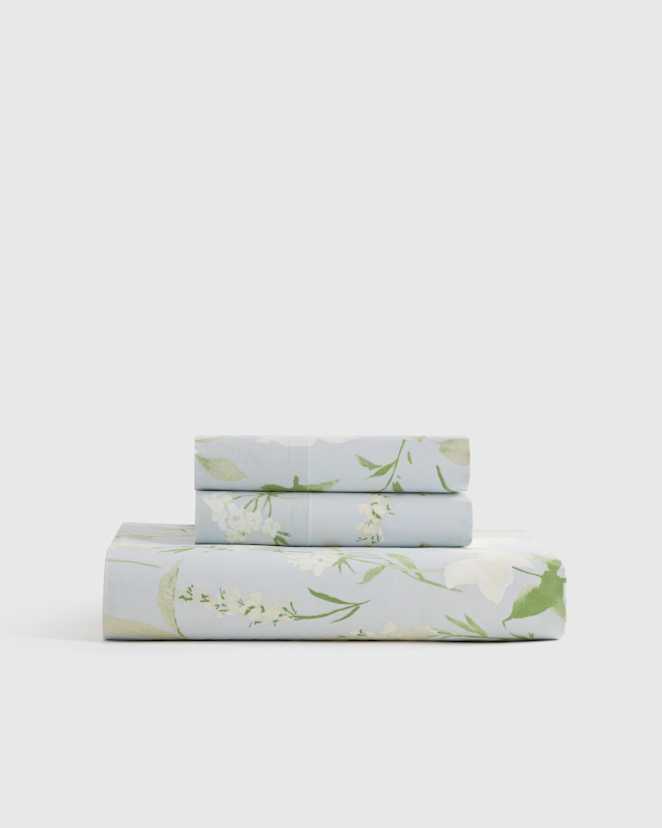 Blue Garden Organic Crisp Percale Floral Fitted Sheet Set