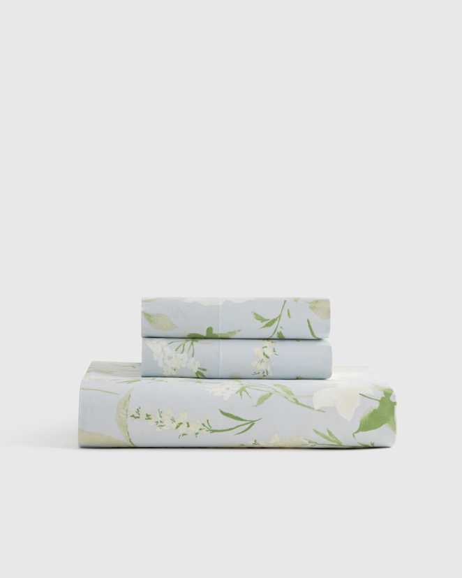 Blue Garden Organic Crisp Percale Floral Fitted Sheet Set