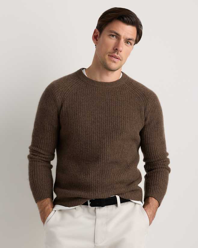 Brown Mongolian Cashmere Fisherman Crewneck Sweater