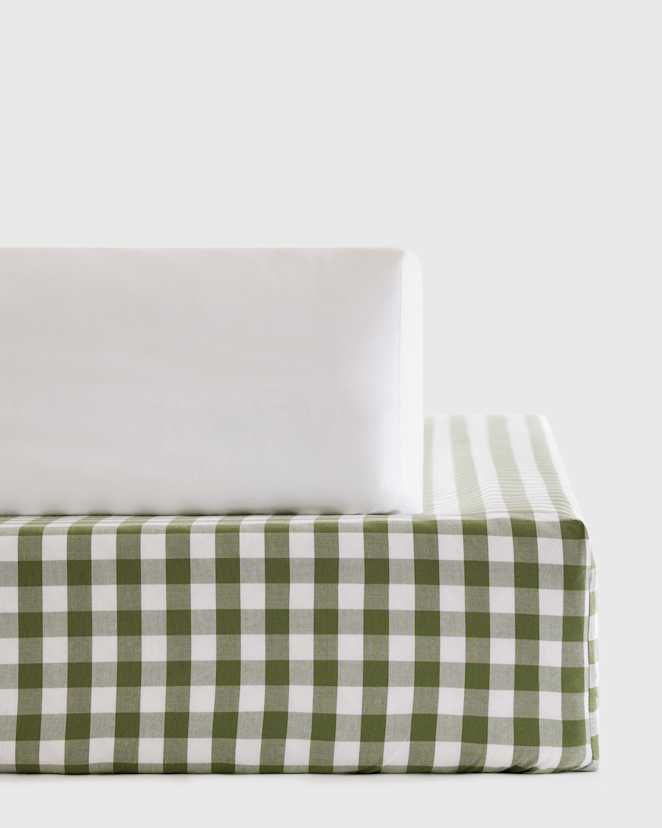 Olive Organic Percale Gingham Crib Sheet 2-Pack