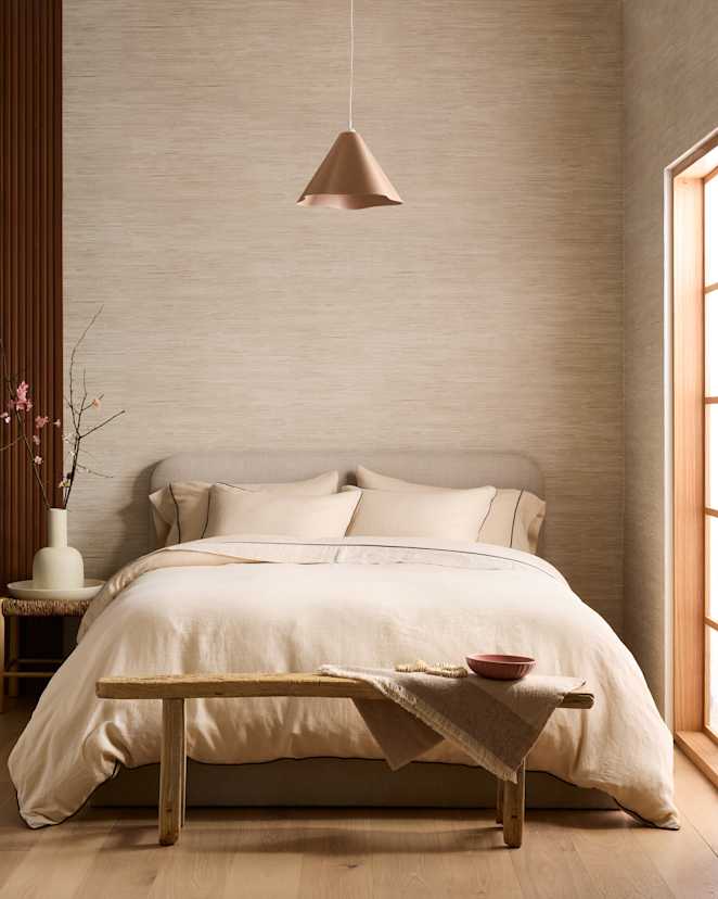 Oat/Espresso European Linen Piped Deluxe Bedding Bundle