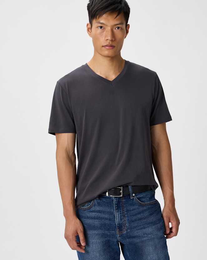 Dark Coal 100% Pima Cotton Luxe Touch V-Neck Tee