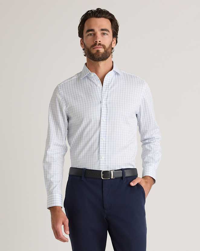 Light Blue/White Check Organic Cotton Stretch Twill Dress Shirt