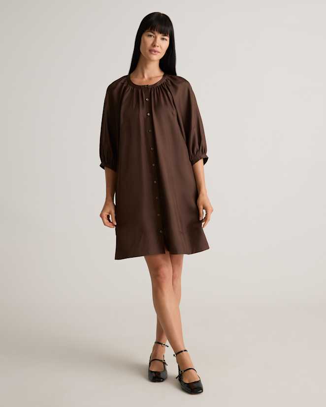 Hot Fudge 100% Silk Twill Button Front Mini Dress