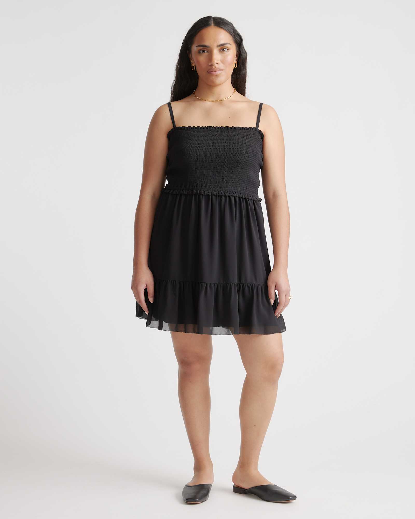 Black Chiffon Smocked Sleeveless Mini Dress