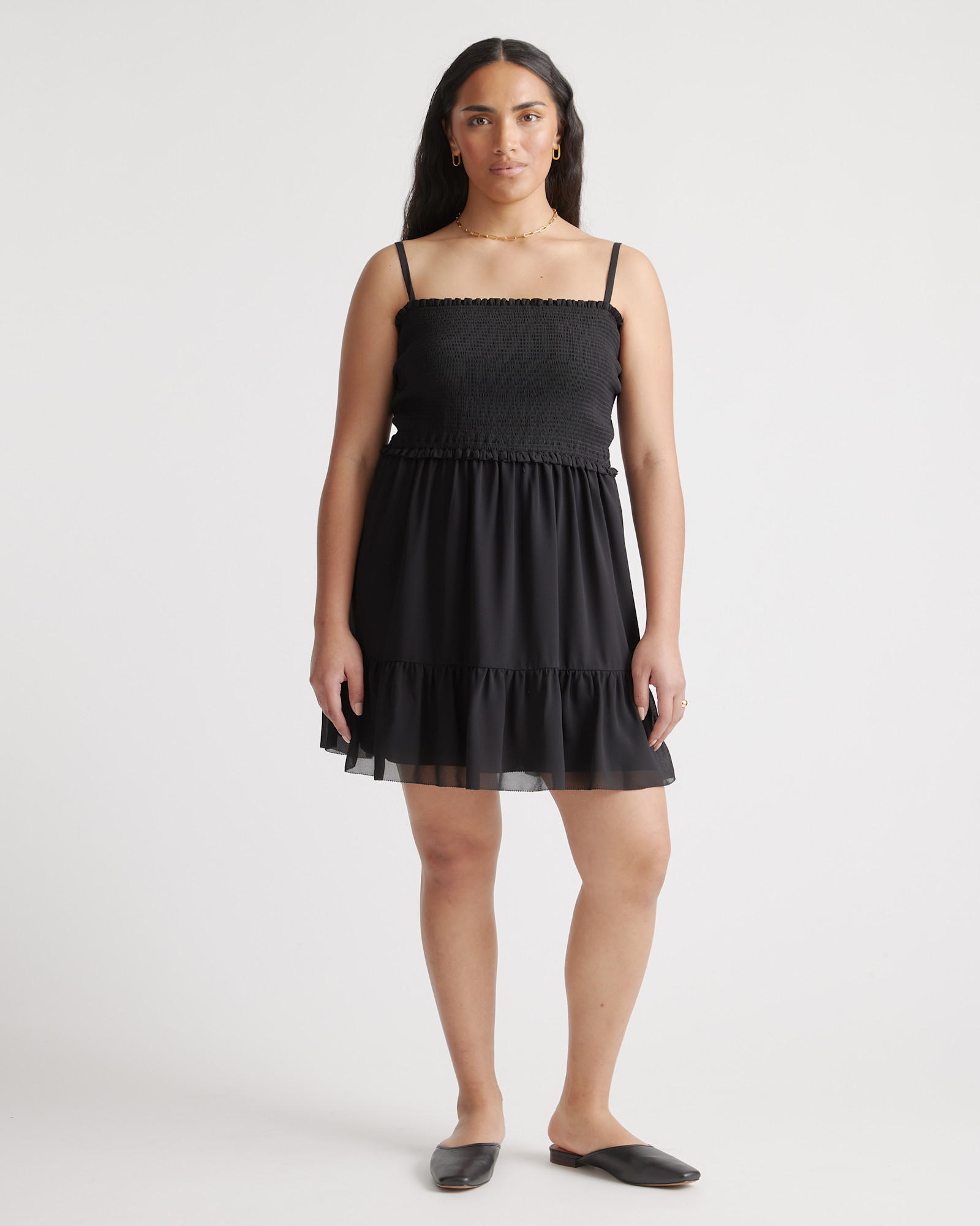 Black Chiffon Smocked Sleeveless Mini Dress
