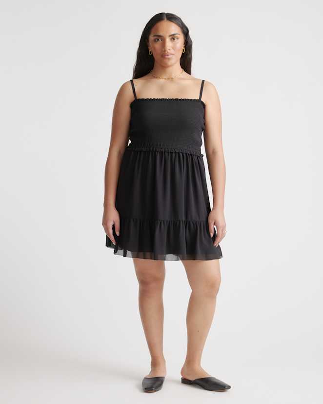 Black Chiffon Smocked Sleeveless Mini Dress