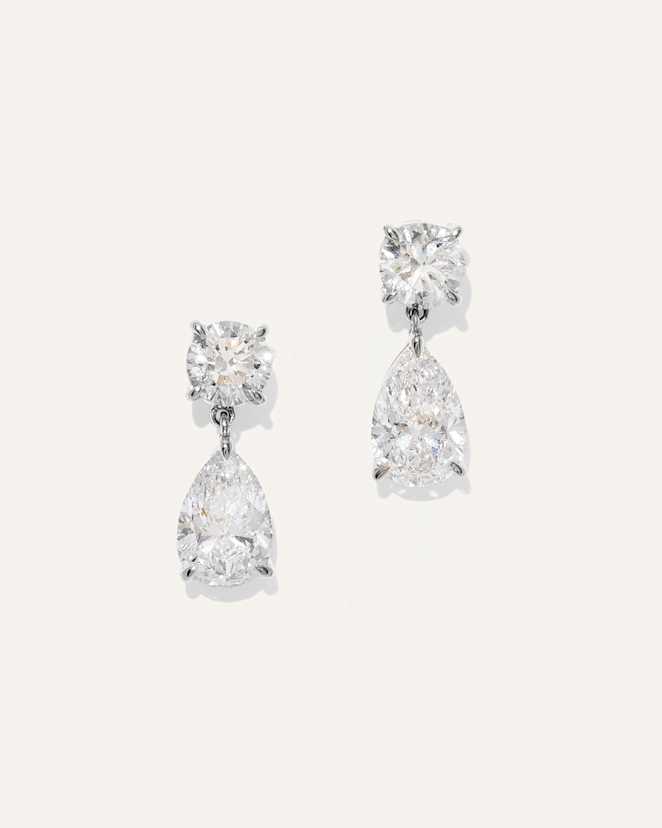 White Gold 14K Gold Lab Grown Diamond Round & Pear Drop Earrings
