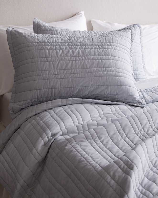 Light Blue Organic Cotton Stripe Stitch Quilted Sham Set