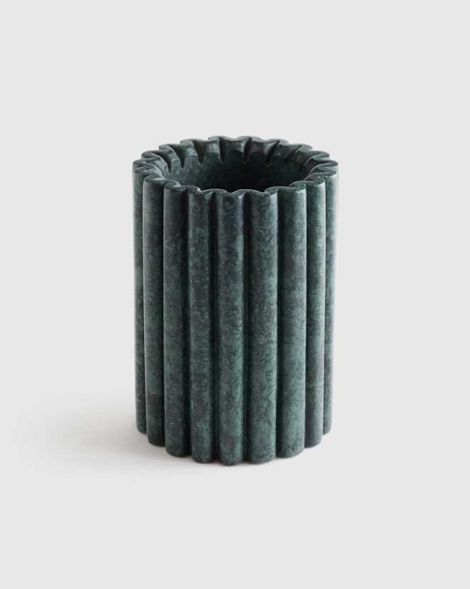 Green Handcrafted Fluted Marble Wine Chiller