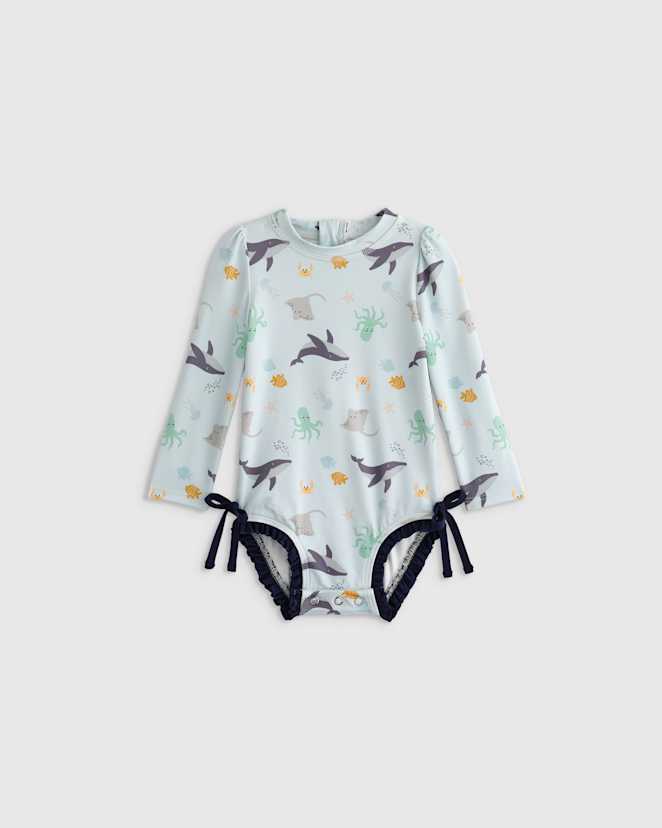 Under the Sea Long Sleeve Tie One-Piece Swimsuit