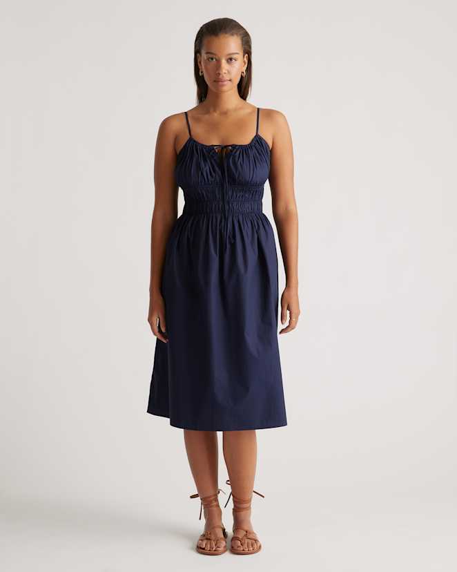 Navy 100% Organic Cotton Keyhole Midi Dress