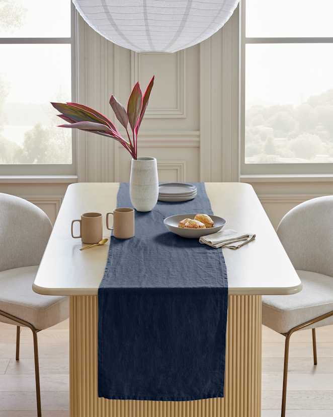 Navy European Linen Table Runner