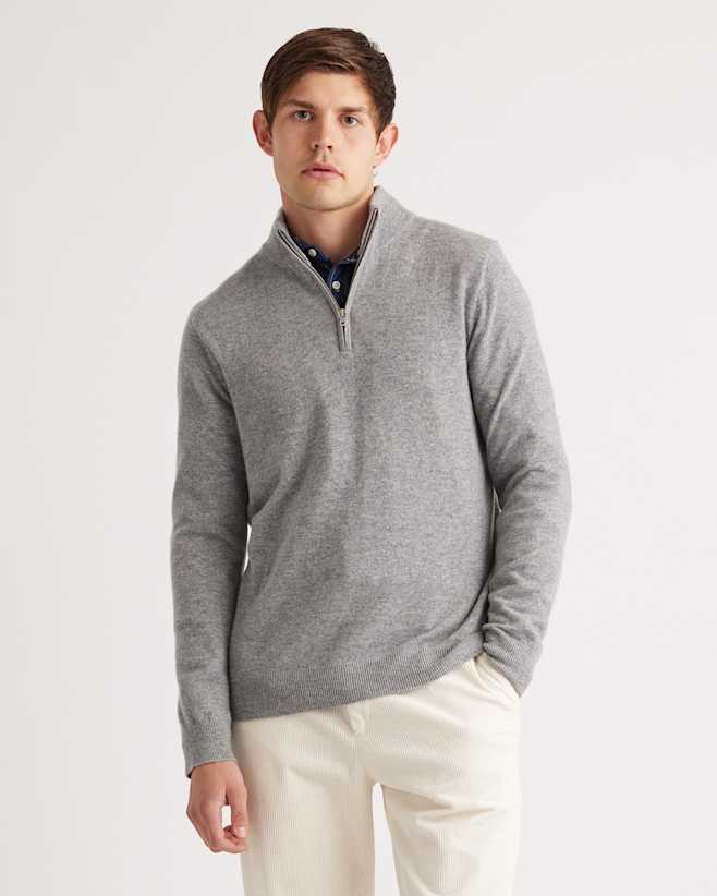 Heather Grey Mongolian Cashmere Quarter Zip Sweater