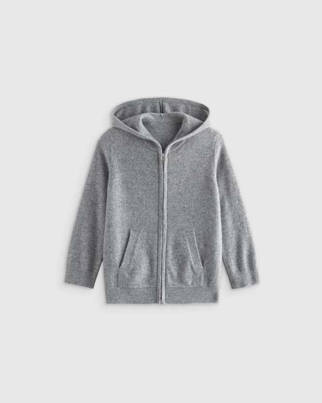 Heather Grey Washable Cashmere Full Zip Hoodie