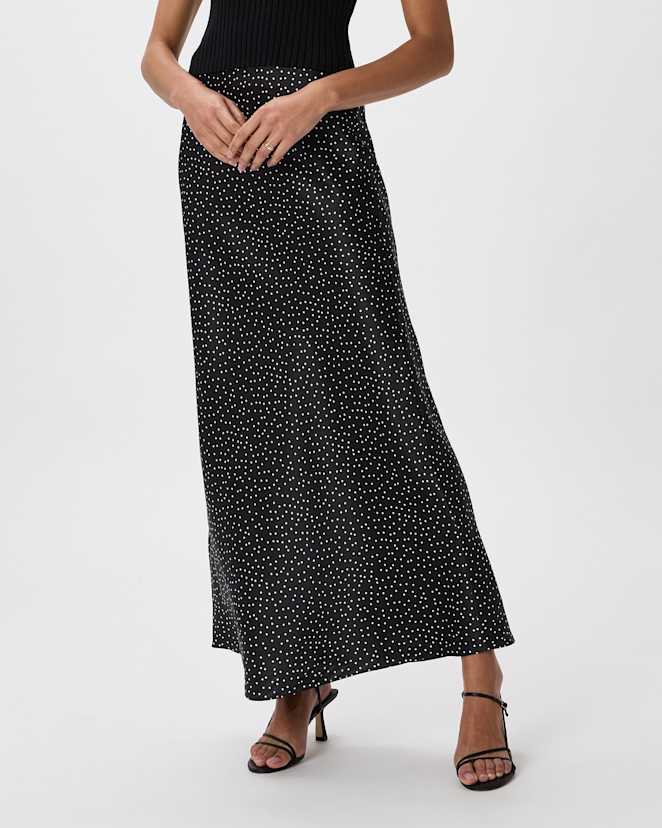 Tiny Dot Black/ White 100% Washable Silk Maxi Skirt