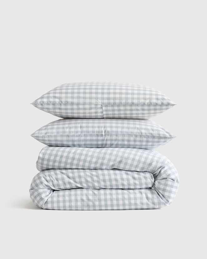 Mineral Organic Crisp Percale Gingham Duvet Cover Set