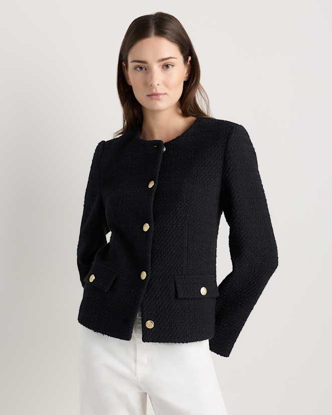 True Black Tweed Collarless Jacket