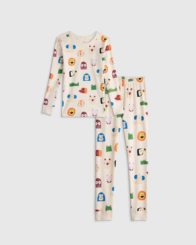 Animal Faces 100% Organic Cotton Long Sleeve and Pant Pajama Set