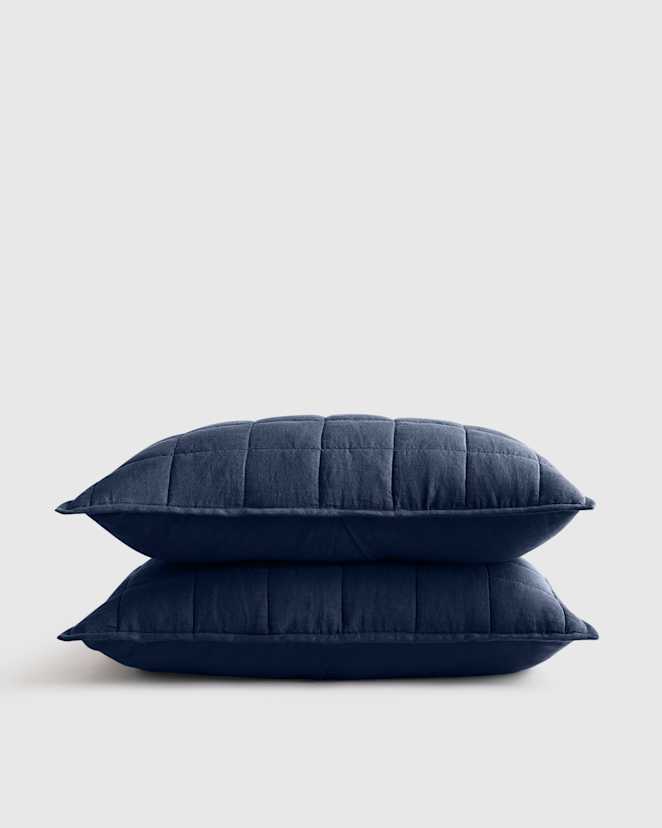 Navy European Linen Box Quilted Sham Set