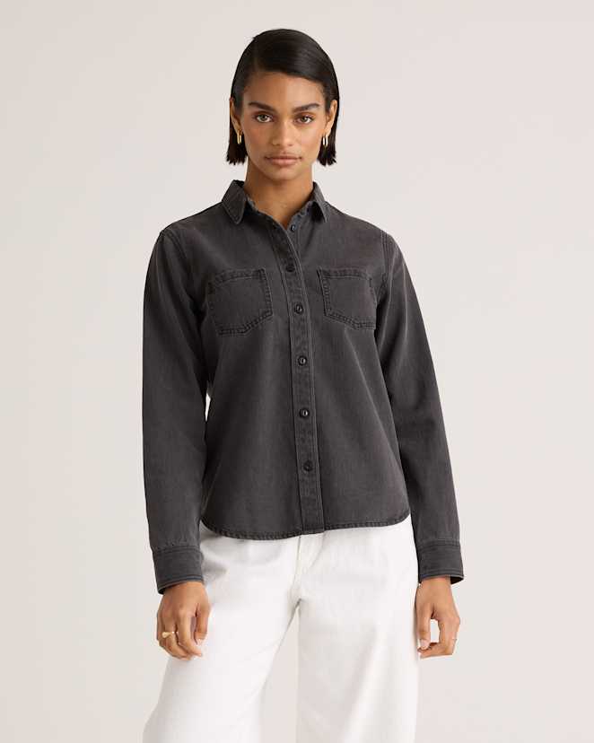 Washed Black Distressed Denim Shirt