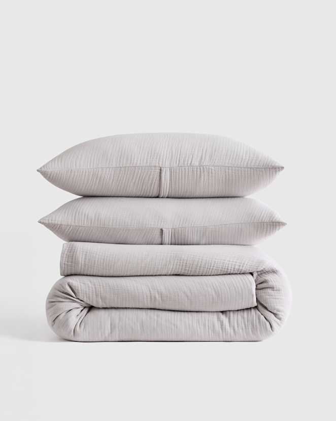 Light Grey Organic Airy Gauze Duvet Cover Set