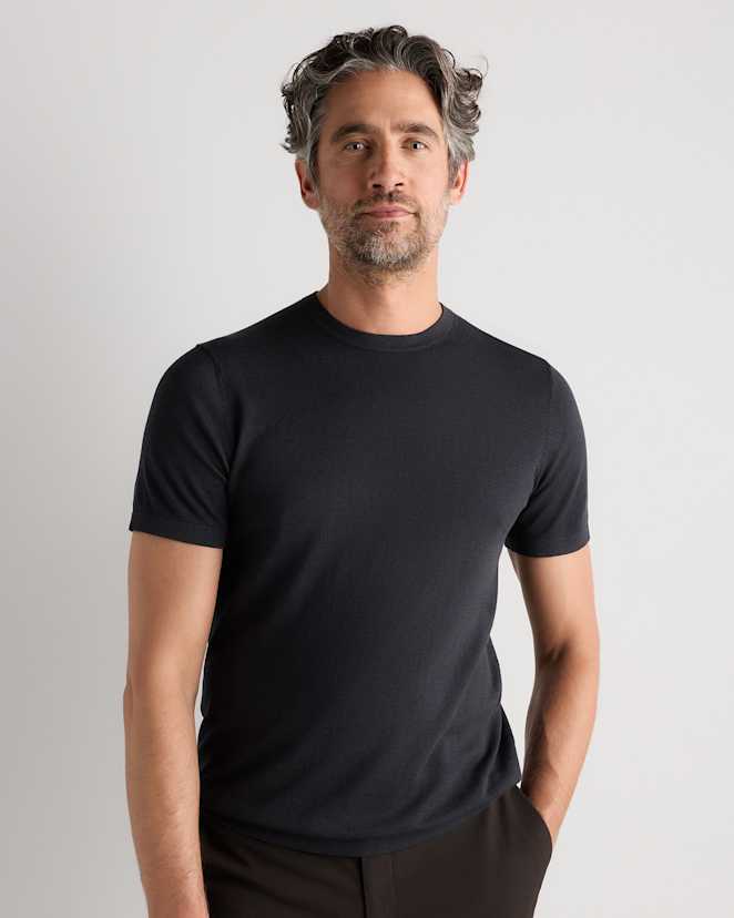 Charcoal Cotton-Silk Short Sleeve Crewneck Sweater