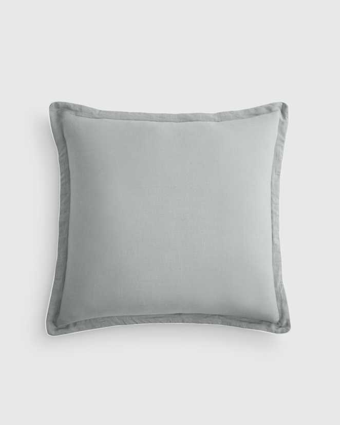 Mist/White European Linen Piped Euro Sham