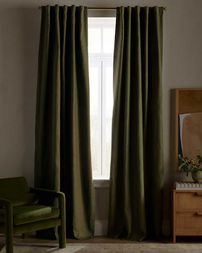 Hunter Green European Linen True Blackout Curtain - Single Panel