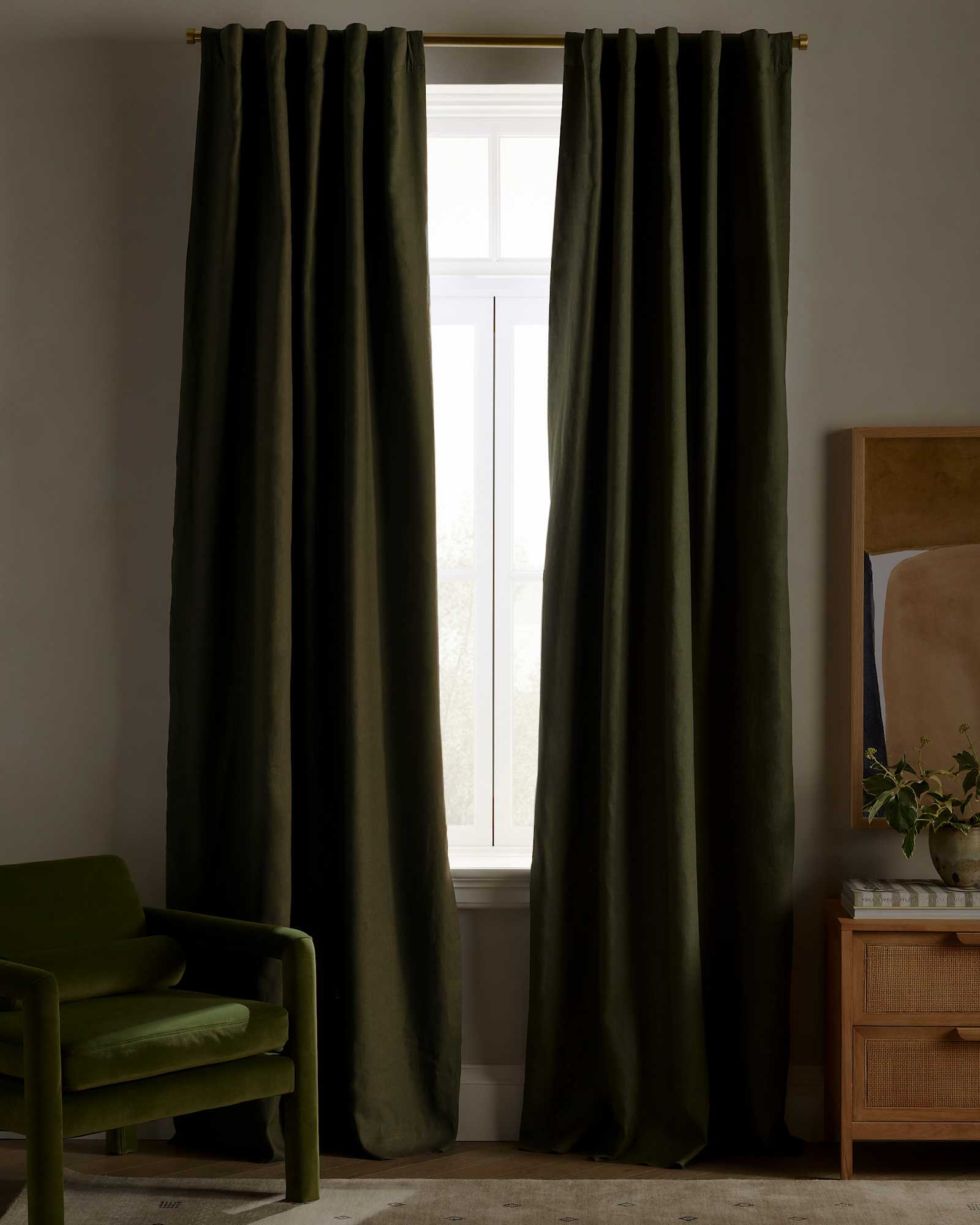 Hunter Green European Linen True Blackout Curtain - Single Panel