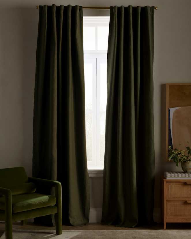 Hunter Green European Linen True Blackout Curtain - Single Panel