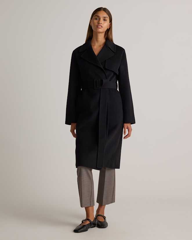 Black Double-Faced Merino Wool Trench Coat