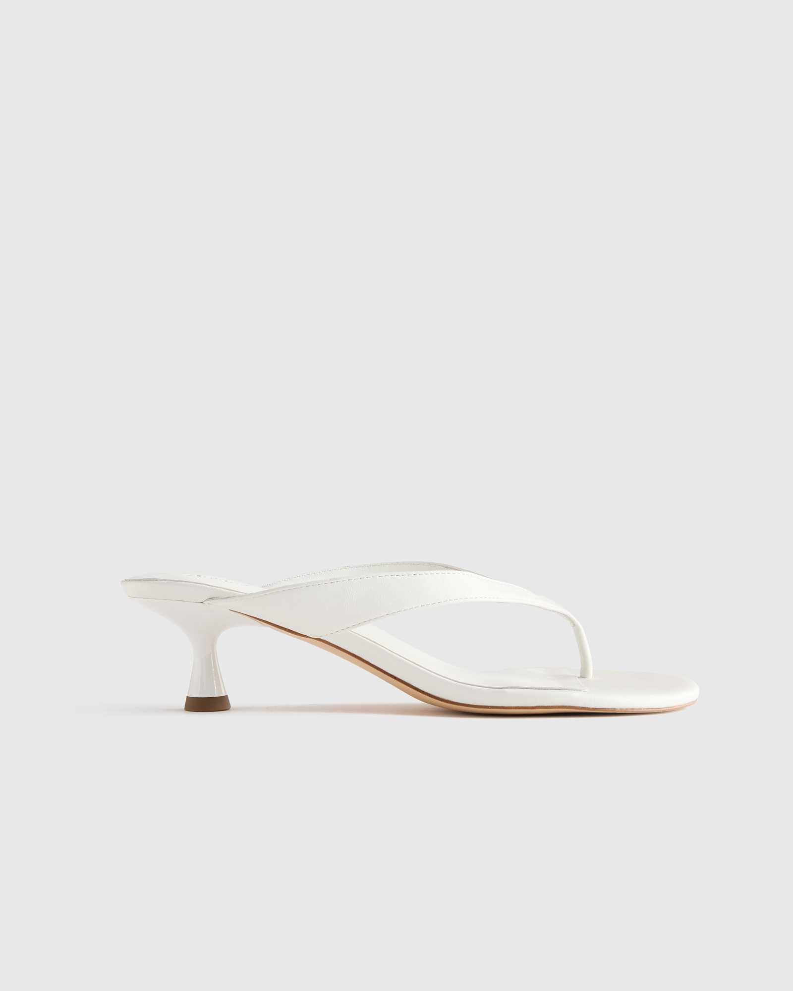 White Italian Leather Thong Kitten Heel Sandal
